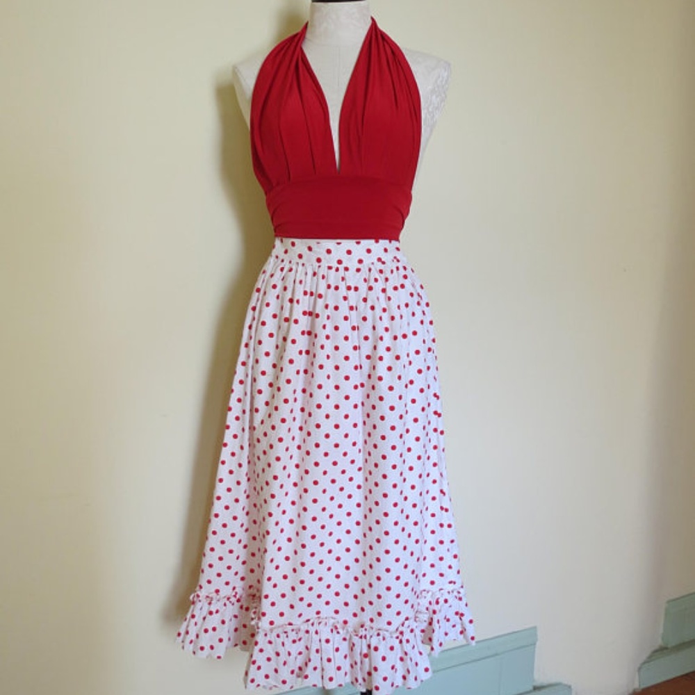 Vintage 1950's Skirt Polka Dot Skirt Ruffled Skirt